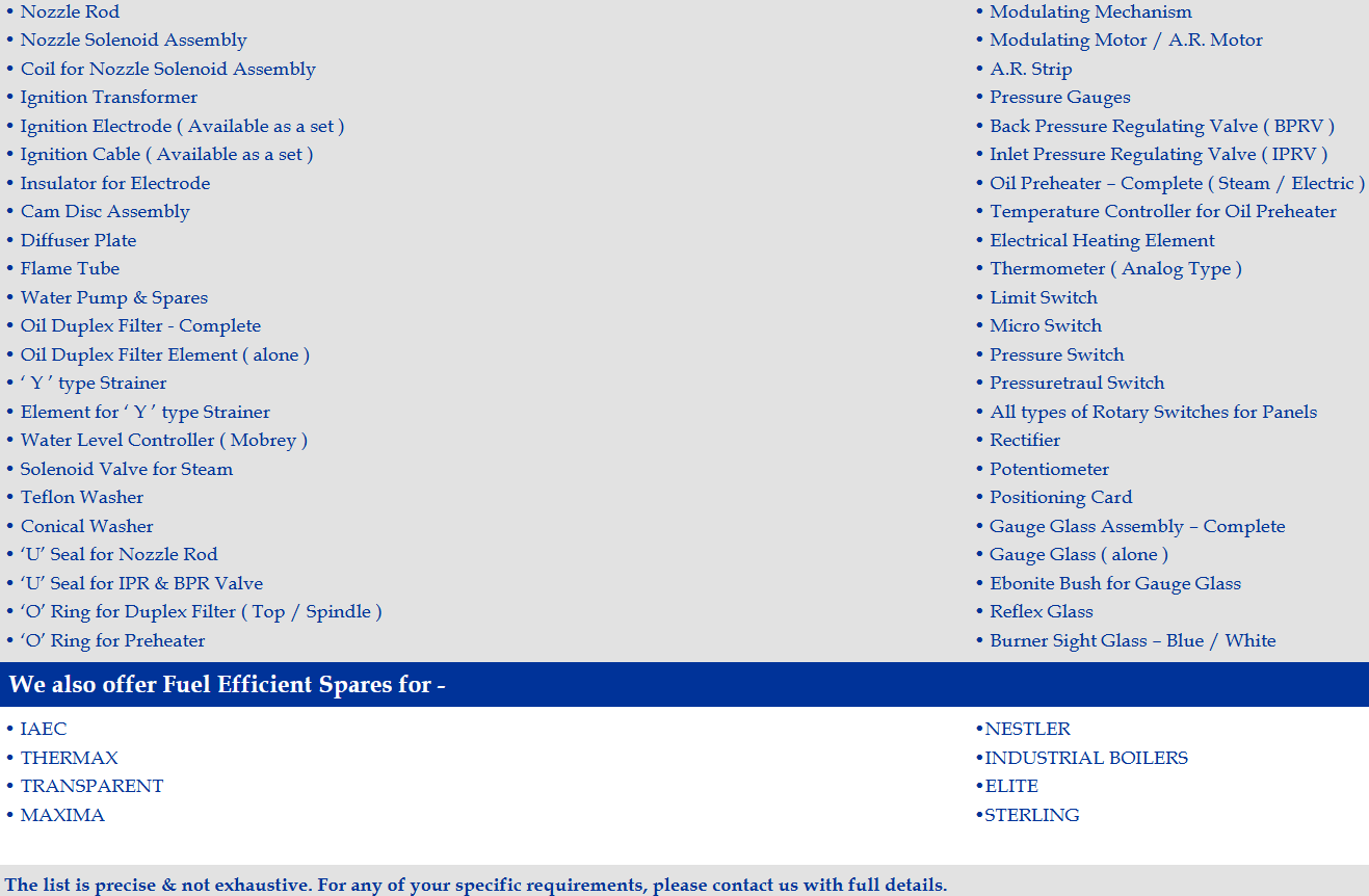 Spare Parts List
